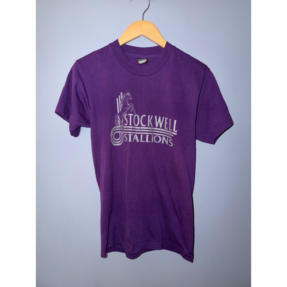 Vintage Screen Stars Best Purple Stockwell Stallions Graphic T-Shirt Mens M USA
